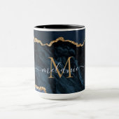 Agate Navy Blue Gold Marble Monogram Name Mok (Midden)