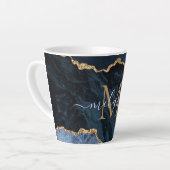 Agate Navy Blue Gold Marble Name Letter Latte Mok (Linkerhoek)