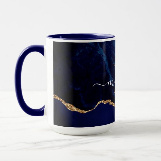Agate Navy Blue Gold Marble Name Letter Mok Gift (Links)