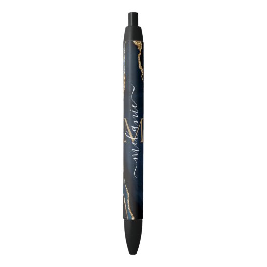 Agate Navy Blue Gold Marble Name Letter Pen Gift (Voorkant Verticaal)