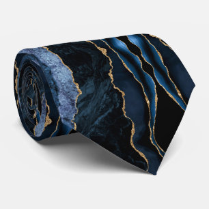 Agate Navy Blue Gold Marble Sparkle Stropdas