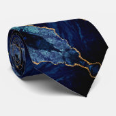 Agate Navy Blue Gold Marble Stropdas Elegant (Opgerold)