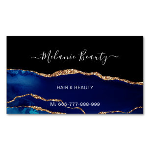 Agate Navy Blue Gold Modern Magnet Visitekaartje Magnetisch Visitekaartje