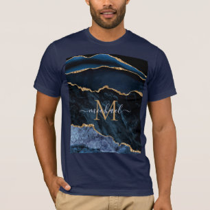 Agate Navy Blue Gold Modern T-Shirt - Monogram