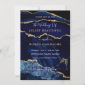 Agate Navy Blue Gold Rings Wedding Invitation (Voorkant)