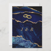 Agate Navy Blue Gold Rings Wedding Invitation (Achterkant)
