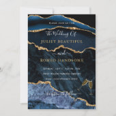 Agate Navy Blue Gold Rings Wedding Invitation (Voorkant)
