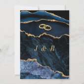 Agate Navy Blue Gold Rings Wedding Invitation (Achterkant)