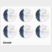 Agate Navy Blue Gold Script Marmer Wedding Ronde Sticker (Vel)