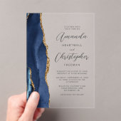 Agate Navy Blue Gold Script Weddenschap Acryl Uitnodigingen (Insitu (Draagbaar))