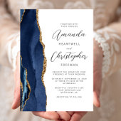 Agate Navy Blue Gold Script Weddenschap Kaart