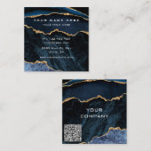 Agate Navy Blue Gold Visitekaartje met QR-code (Voorkant / Achterkant)