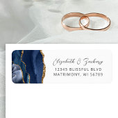 Agate Navy Blue Gold Wedding Retouradres Etiket