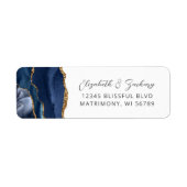Agate Navy Blue Gold Wedding Retouradres Etiket (Voorkant)