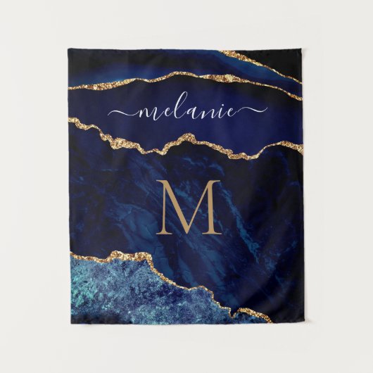 Agate Navy Blue Marble Tapestry Custom Name Letter Wandkleed (Voorkant)