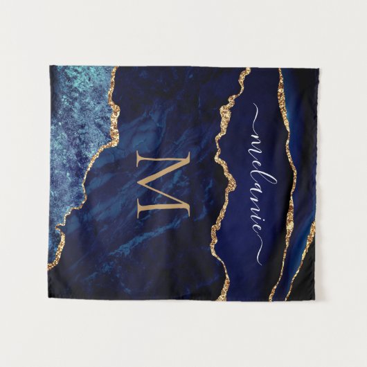 Agate Navy Blue Marble Tapestry Custom Name Letter Wandkleed (Voorkant (horizontaal))