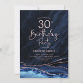 Agate Navy Blue Roos Gold 30e verjaardag Kaart (Voorkant)