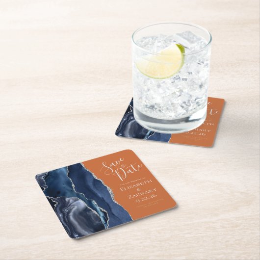 Agate Navy Blue Silver Burnt Sinaasappel Save the  Kartonnen Onderzetters (Insitu)