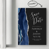 Agate Navy Blue Silver Dark Magnetic Save the Date