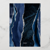 Agate Navy Blue Silver Script Weddenschap Folie Uitnodiging (Achterkant)