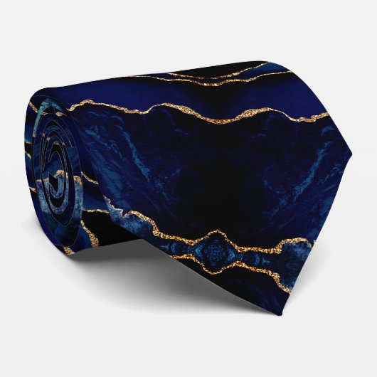 Agate Navy Blue Stropdas Gold Glitter Marble Gift (Opgerold)