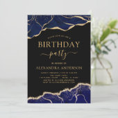 Agate Navy Blue verjaardagsfeestje elke leeftijd u Kaart (Staand voorkant)