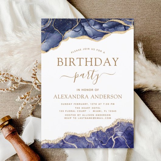 Agate Navy Blue verjaardagsfeestje elke leeftijd u Kaart