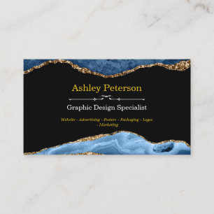 Agate Navy en Gold Faux Glitter Visitekaartje