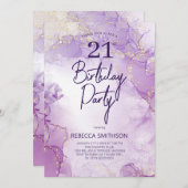 Agate Navy Paarse en gouden 21e verjaardag Kaart (Voorkant / Achterkant)