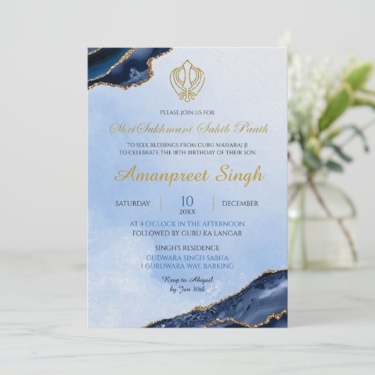 Agate Navy Sri Sukhmani Sahib Path 18e verjaardag Kaart (Staand voorkant)