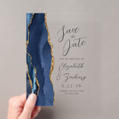 Agate Navyblauw Goud Moderne Script Bruiloft Acryl Uitnodigingen (Insitu (Draagbaar))