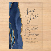 Agate Navyblauw Goud Moderne Script Bruiloft Acryl Uitnodigingen (Voorkant)