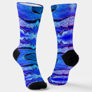 Agate Neon Blauw Goud Glitter Marmer Sokken