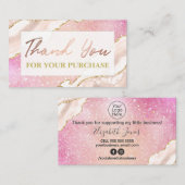 Agate on roze glitter Bedankt voor je aankoop Visitekaartje (Voorkant / Achterkant)