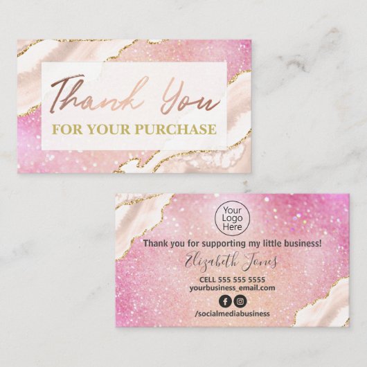 Agate on roze glitter Bedankt voor je aankoop Visitekaartje (Voorkant / Achterkant)