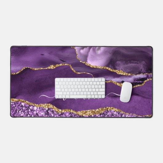 Agate Paars Gold Glitter Marble Bureaumat (Keyboard & Muis)