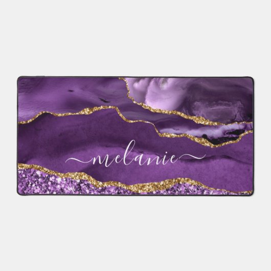 Agate Paars Gold Glitter Marble Bureaumat (Voorkant)