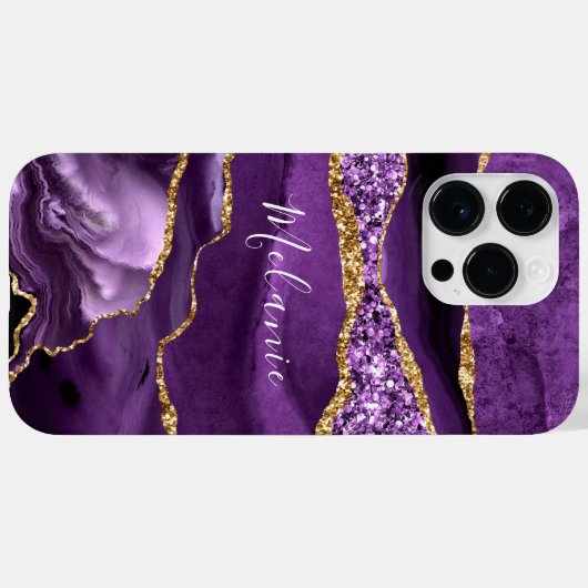 Agate Paars Gold Glitter Marble Case-Mate iPhone Case (Achterkant (horizontaal))