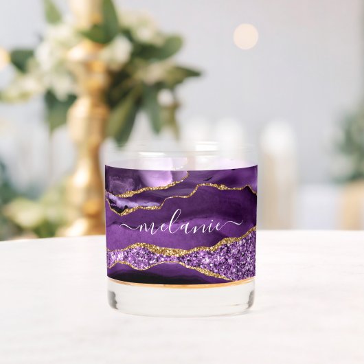 Agate Paars Gold Glitter Marble Whisky Glas (Insitu (Huwelijk))