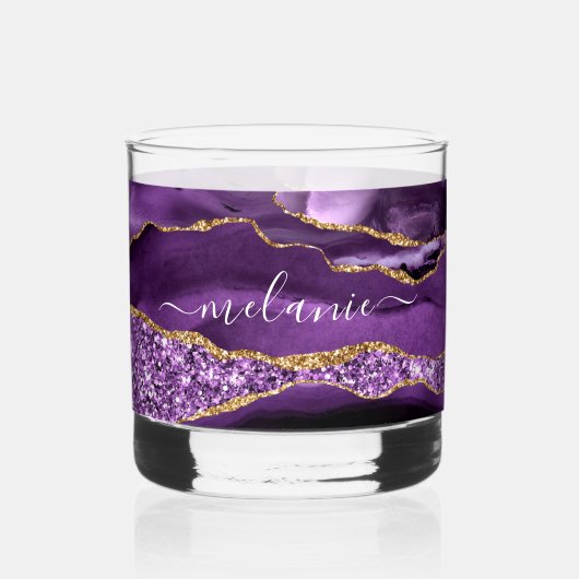 Agate Paars Gold Glitter Marble Whisky Glas (Achterkant)