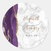 Agate Paars Gold Script Marble Wedding Ronde Sticker (Voorkant)