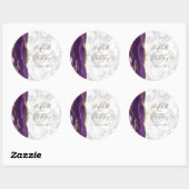 Agate Paars Gold Script Marble Wedding Ronde Sticker (Vel)