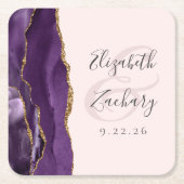 Agate Paars Goud Blush Roze Bruiloft Kartonnen Onderzetters (Voorkant)