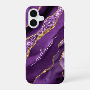 Agate Paars Goud Glitter Aangepaste Naam Uw Cadeau iPhone 16 Hoesje