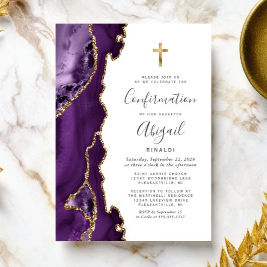 Agate Paars Goud Glitter Confirmatie Kaart