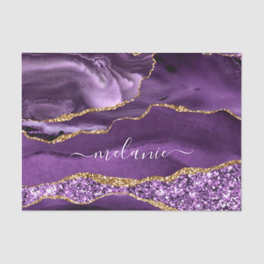 Agate Paars Goud Glitter Tissuepapier Aangepaste N (Voorkant)