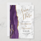 Agate Paars Goud Marmer 5-Foto Save the Date Kaart (Voorkant)