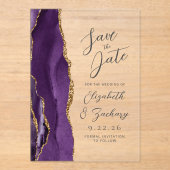 Agate Paars Goud Pruim Modern Script Bruiloft Acryl Uitnodigingen (Voorkant)