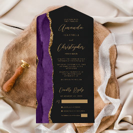Agate Paars Goud Schrift Donkere Bruiloft All In One Uitnodiging