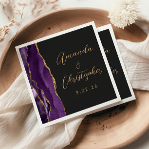 Agate Paars Goud Schrift Donkere Bruiloft Servet